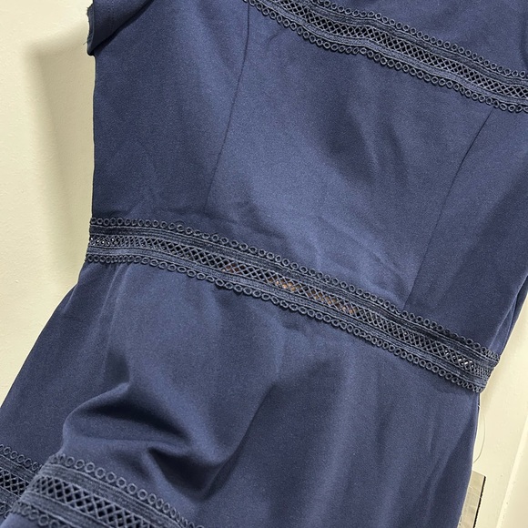 B Darlin Navy Blue Fit & Flare Dress Lace Trim Short Sleeve Size 13/14 NWT - Picture 5 of 6